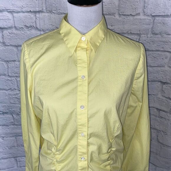 The limited women L cotton blend button down collar blouse yellow - Picture 3 of 11